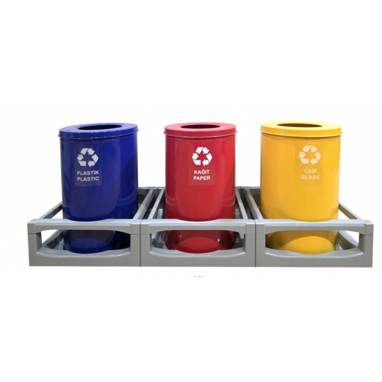 Set 3 cosuri colectare selectiva din metal vopsit, 35L/recipient Set 3 cosuri colectare selectiva din metal vopsit, 35L/recipient