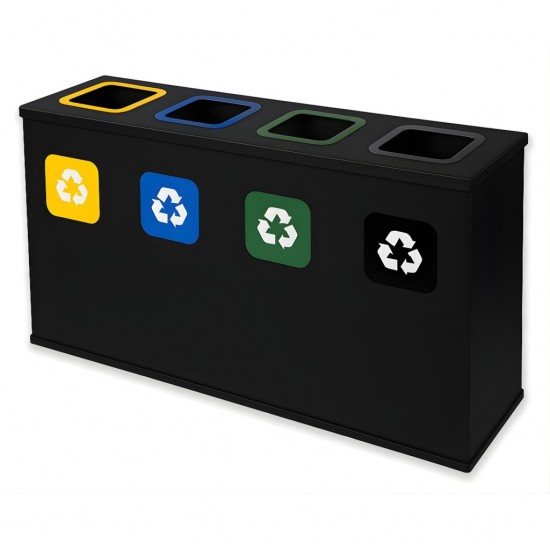 Coș de reciclare negru cu 4 compartimente 4x60L – 240 litri