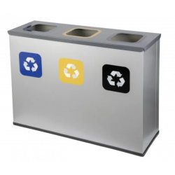Coș de reciclare gri otel cu acoperire organica, cu 3 compartimente 3x60L – 180 litri