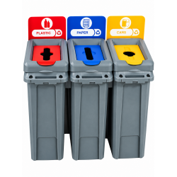 Cosuri pentru colectare selectiva Slim, 3 x 87 L, cu capace colorate Cosuri pentru colectare selectiva Slim, 3 x 87 L, cu capace colorate