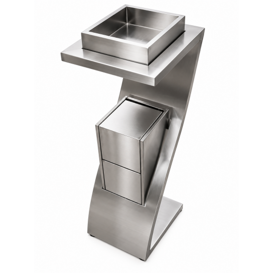 Cos de gunoi din inox cu scrumiera, pentru spatii profesionale Cos de gunoi din inox cu scrumiera, pentru spatii profesionale