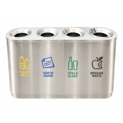 Cos de gunoi pentru colectare selectiva din inox, 4 compartimente Cos de gunoi pentru colectare selectiva din inox, 4 compartimente