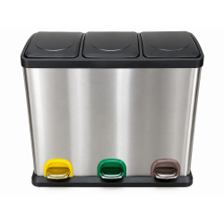 Cos de gunoi pentru colectare selectiva, inox, cu 3 compartimente si pedale, 3 x 20 L Cos de gunoi pentru colectare selectiva, inox, cu 3 compartimente si pedale, 3 x 20 L