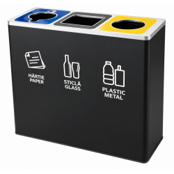 Cos de gunoi negru pentru colectare selectiva, 3 compartimente Cos de gunoi negru pentru colectare selectiva, 3 compartimente