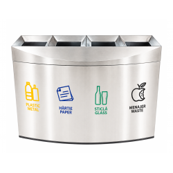 Cos gunoi modern pentru colectare selectiva din inox, 4 compartimente Cos gunoi modern pentru colectare selectiva din inox, 4 compartimente