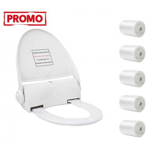 Pachet Capac de toaleta cu buton + 5x Rola folie de unica folosinta 135 utilizari
