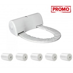 Pachet Capac de toaleta cu buton + 5x Rola folie de unica folosinta 135 utilizari Pachet Capac de toaleta cu buton + 5x Rola folie de unica folosinta 135 utilizari