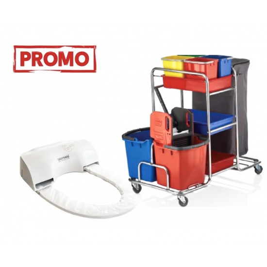 Pachet Carucior de curatenie profesional cromat MAX si Capac toaleta Sanito