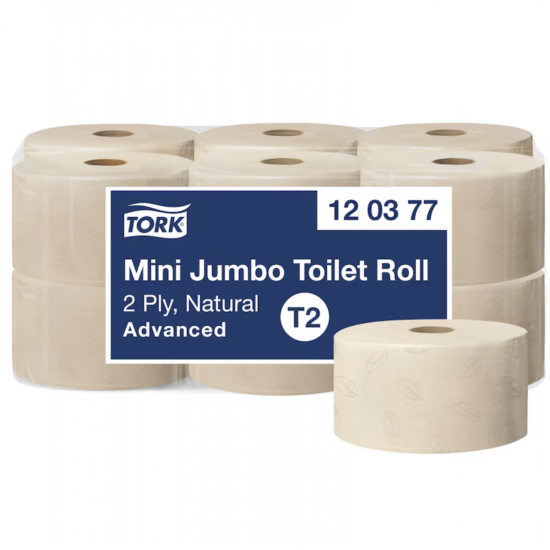 Hârtie igienică Tork Mini Jumbo Advanced Natur, dublu strat, 170m/rolă, 850 porții, (12 role/bax) T2 Hârtie igienică Tork Mini Jumbo Advanced Natur, dublu strat, 170m/rolă, 850 porții, (12 role/bax) T2