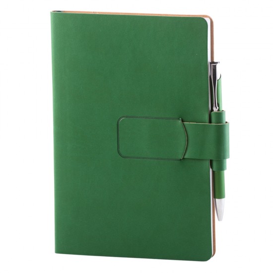 Notes Ravelo, piele, A5, liniat ivory, verde