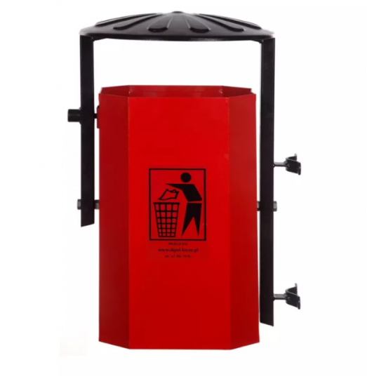 Cos stradal pentru gunoi, Rosu, Metal, 35 L