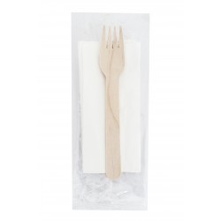 Set 100 bucati, Furculita Lemn si Servetel