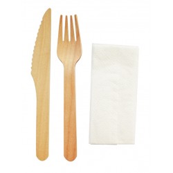 Set LEMN Furculita + Cutit + Servetel - 100 buc/set Set LEMN Furculita + Cutit + Servetel - 100 buc/set