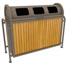 Set 3 cosuri gunoi colectare selectiva, 3 compartimente, Metal maro si Lemn Set 3 cosuri gunoi colectare selectiva, 3 compartimente, Metal maro si Lemn