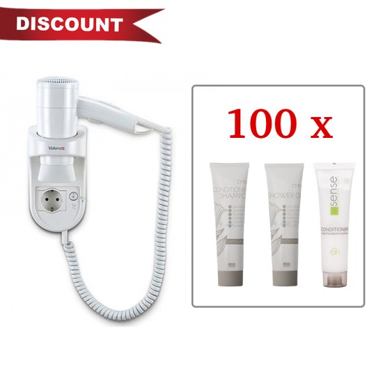 Pachet Uscator Valera si 100 buc cosmetice dus: gel de dus, sampon, balsam Pachet Uscator Valera si 100 buc cosmetice dus: gel de dus, sampon, balsam