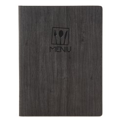 Mapa meniu A4+, Wood, piele PU interior/exterior, lavabila, negru
