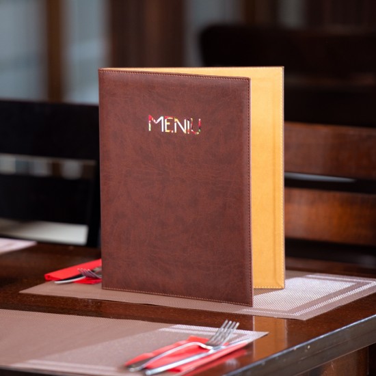 Mapa meniu A4+, Softleather, piele PU interior/exterior, lavabila, maro Mapa meniu A4+, Softleather, piele PU interior/exterior, lavabila, maro