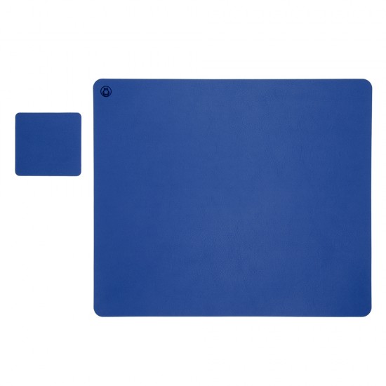 Set Mousepad si 1 suport pahar Flexi L, din piele, cu doua fete, pentru protectie birou, UNIKA albastru/gri