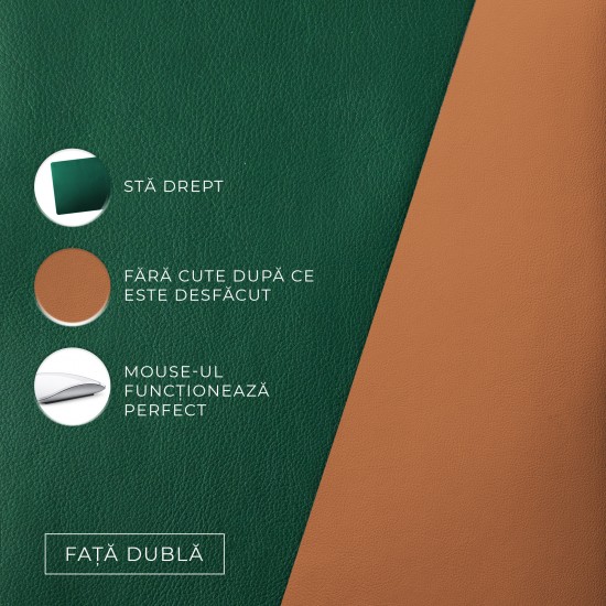 Set Mousepad si 1 suport pahar Flexi L, din piele, cu doua fete, pentru protectie birou, UNIKA verde/bej