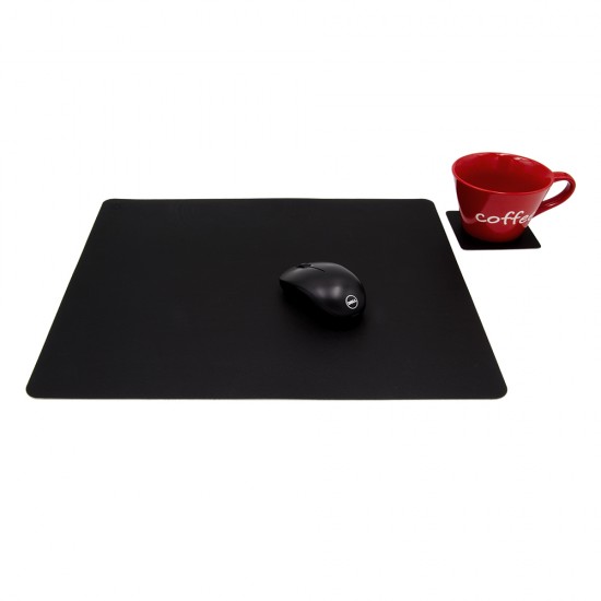 Set Mousepad si 1 suport pahar Office L, din piele, cu doua fete, pentru protectie birou, UNIKA negru