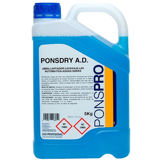 PONSDRY-A.D.-Agent profesional de clătire pentru mașinile de spălat vase, pentru apa cu duritate mare, 5L, Asevi PONSDRY-A.D.-Agent profesional de clătire pentru mașinile de spălat vase, pentru apa cu duritate mare, 5L, Asevi