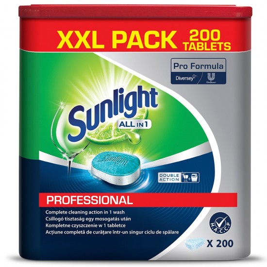 Tablete pentru masina de spalat vase Sunlight Pro Formula All in1, 200 buc/cutie Tablete pentru masina de spalat vase Sunlight Pro Formula All in1, 200 buc/cutie