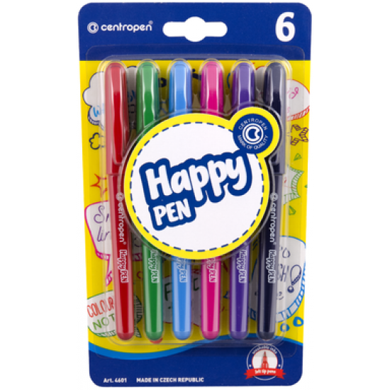 Marker Centropen 4601 Happy Pen - varf rotund, 6 culori/blister Marker Centropen 4601 Happy Pen - varf rotund, 6 culori/blister