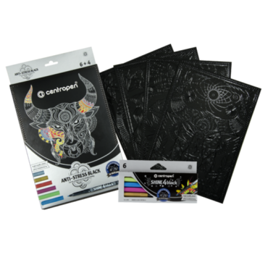 Set antistres Centropen 9390 - 4 coli negre + 6 markere metalice Set antistres Centropen 9390 - 4 coli negre + 6 markere metalice