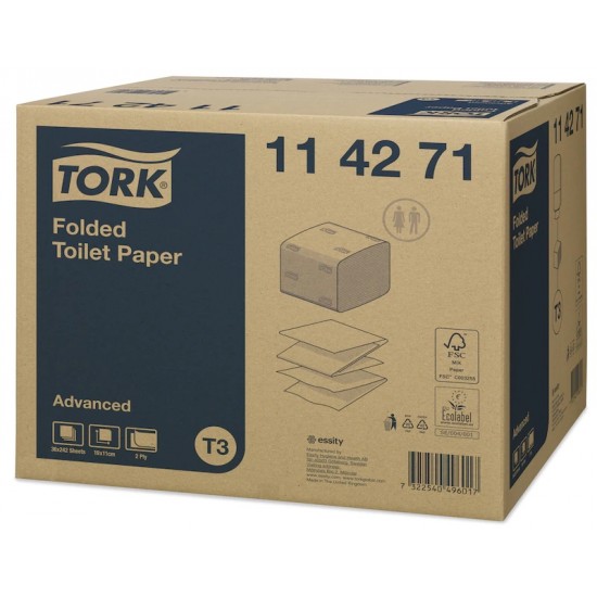 Hârtie igienică pliată, 2 straturi, Tork Advanced Hârtie igienică pliată, 2 straturi, Tork Advanced