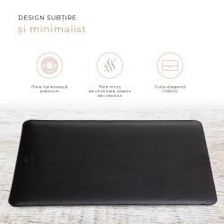 Husa laptop, MacBook 15 inch, UNIKA, piele PU cu lana din fibre naturale, negru Husa laptop, MacBook 15 inch, UNIKA, piele PU cu lana din fibre naturale, negru