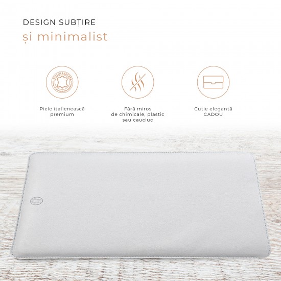 Husa laptop, MacBook 15 inch, UNIKA, piele PU cu lana din fibre naturale, gri