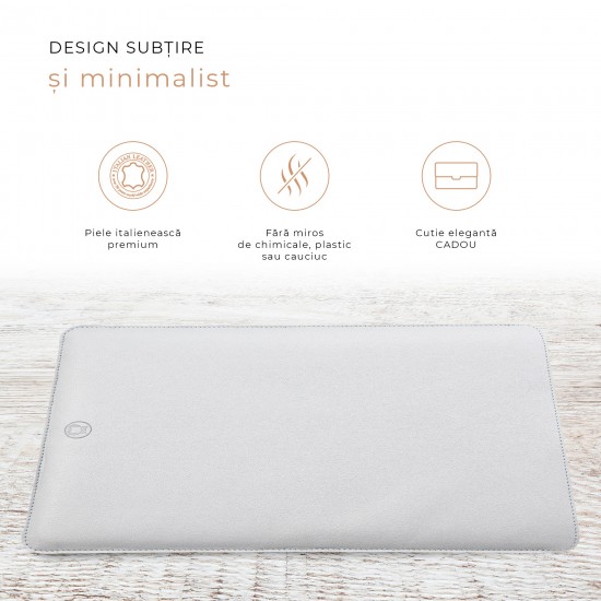 Husa laptop, MacBook 13 inch, UNIKA, piele PU cu lana din fibre naturale, gri