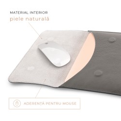Husa laptop, MacBook 13 inch, piele naturala cu mouse pad, inchidere magnetica, margini vopsite manual, e-store, gri Husa laptop, MacBook 13 inch, piele naturala cu mouse pad, inchidere magnetica, margini vopsite manual, e-store, gri