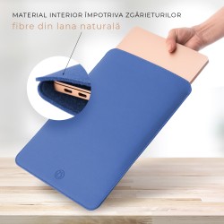 Husa laptop, MacBook 15 inch, UNIKA, piele PU cu lana din fibre naturale, albastru Husa laptop, MacBook 15 inch, UNIKA, piele PU cu lana din fibre naturale, albastru
