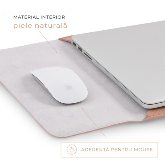 Husa MacBook laptop 13 inch, piele naturala, nude