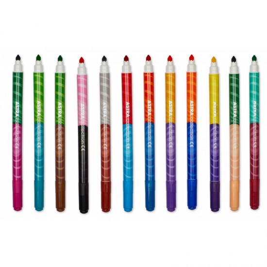 Carioci cu două capete, cu vârf conic, 24 culori, 12buc/set, ASTRA Carioci cu două capete, cu vârf conic, 24 culori, 12buc/set, ASTRA