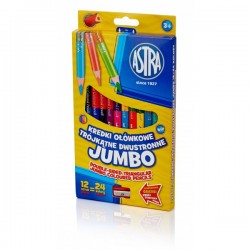 Creioane colorate triunghiulare, cu doua capete, 24 culori, 12buc/set+ascutitoare, ASTRA  Creioane colorate triunghiulare, cu doua capete, 24 culori, 12buc/set+ascutitoare, ASTRA