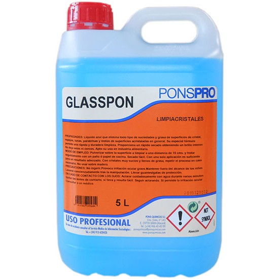 GLASSPON-detergent profesional concentrat pentru geamuri cu efect antiaburire, 5L, Asevi