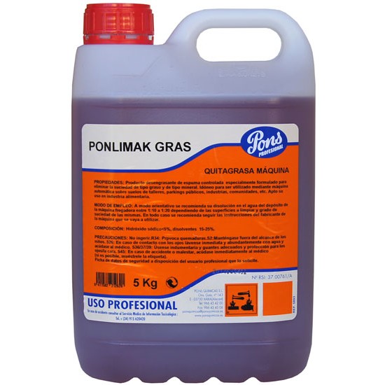 PONLIMAK GRAS Automat -Degresant puternic pentru masinile de spalat pardoseli, 5L, Asevi PONLIMAK GRAS Automat -Degresant puternic pentru masinile de spalat pardoseli, 5L, Asevi