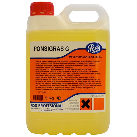 PONSIGRAS G-detergent profesional degresant,concentrat, 5L, Asevi PONSIGRAS G-detergent profesional degresant,concentrat, 5L, Asevi