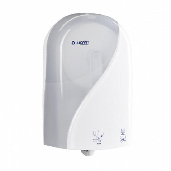 Dispenser Autocut din plastic pentru role de hartie igienica, alb - Jumbo Identity, LUCART