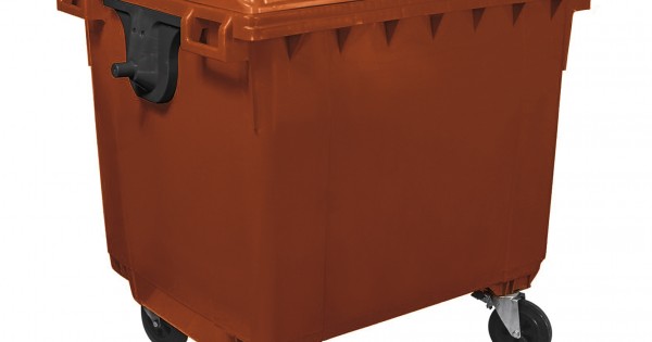 Container HDPE CLF 1100L cu capac plat maro