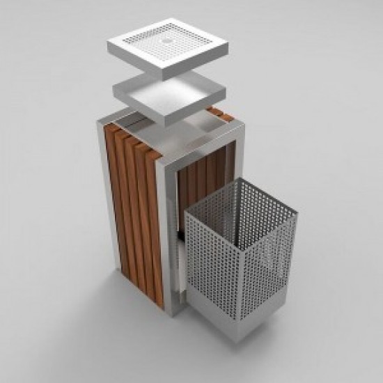 KUOKIO C Cos scrumiera cu design modern din otel inoxidabil si lemn KUOKIO C Cos scrumiera cu design modern din otel inoxidabil si lemn