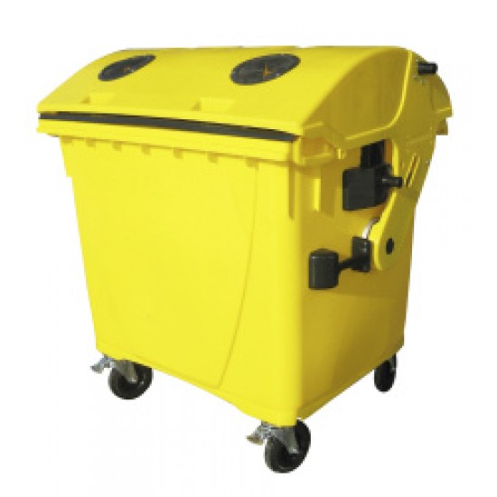 Eurocontainer din plastic, 1100L, galben cu capac rotund, fara inchizatoare pentru capac - colectare plastic SULO - Transport Inclus