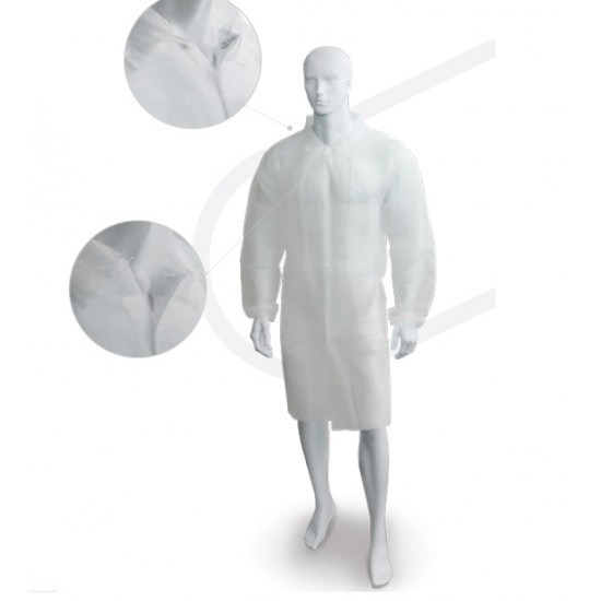 Halat de laborator din material netesut cu inchidere capse, alb 10 buc/ set Halat de laborator din material netesut cu inchidere capse, alb 10 buc/ set