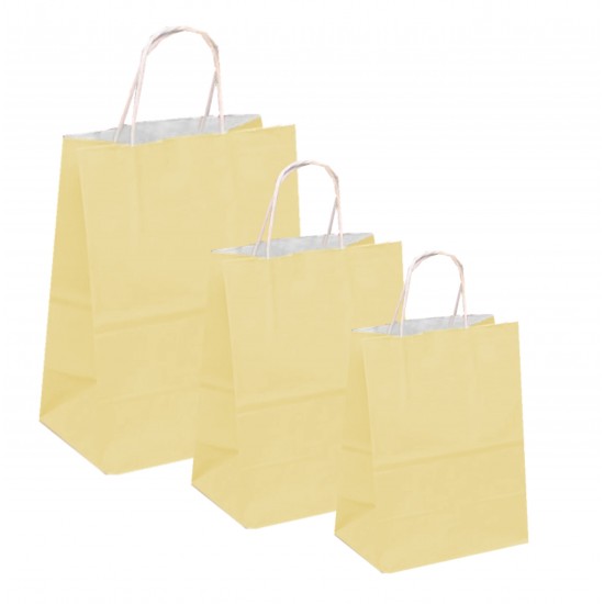 Set 100 bucati, Pungi albe colorate crem, 18x9x29 cm Set 100 bucati, Pungi albe colorate crem, 18x9x29 cm