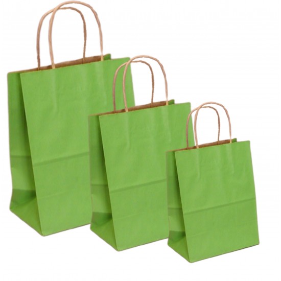 Set 100 bucati, Pungi natur, colorate verde deschis la exterior, 32x12x41cm