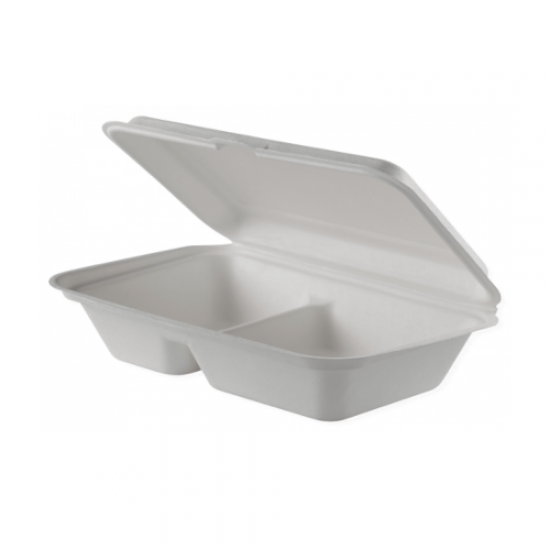 Set de 100 bucati, Caserole meniu din trestie, 20 cm, 3 compartimente Set de 100 bucati, Caserole meniu din trestie, 20 cm, 3 compartimente