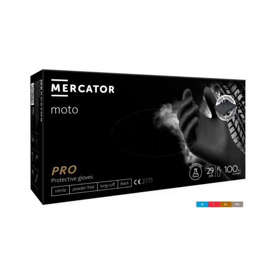 Manusi de protectie  din nitril, nepudrate  MERCATOR moto black 100 buc/ cutie