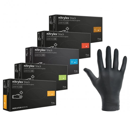 Manusi negre pentru examinare si protectie Nitrylex, 100buc/set